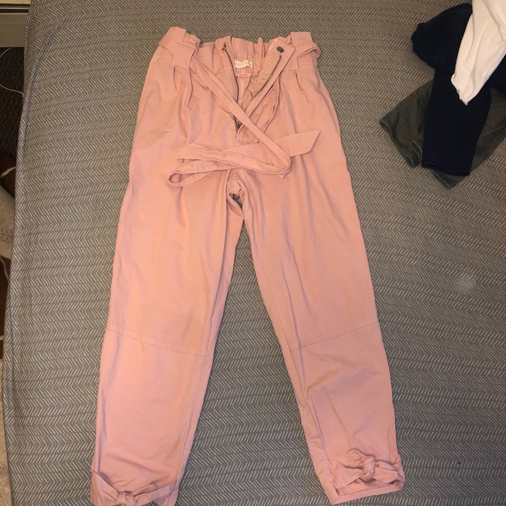 Pink paper bag pants